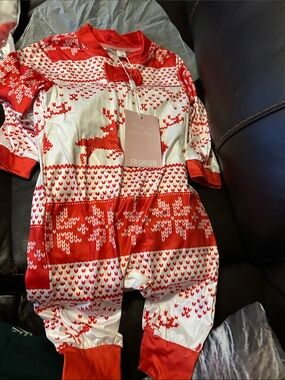 Kids Red & White Reindeer Holiday Pajamas